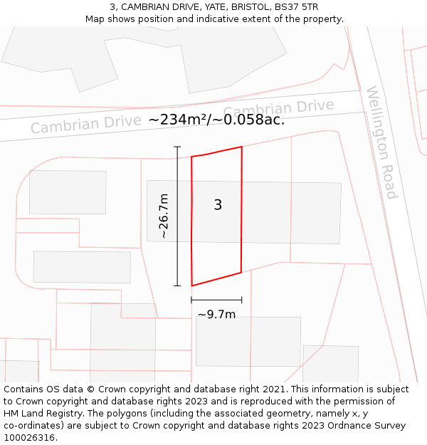 3, CAMBRIAN DRIVE, YATE, BRISTOL, BS37 5TR: Plot and title map