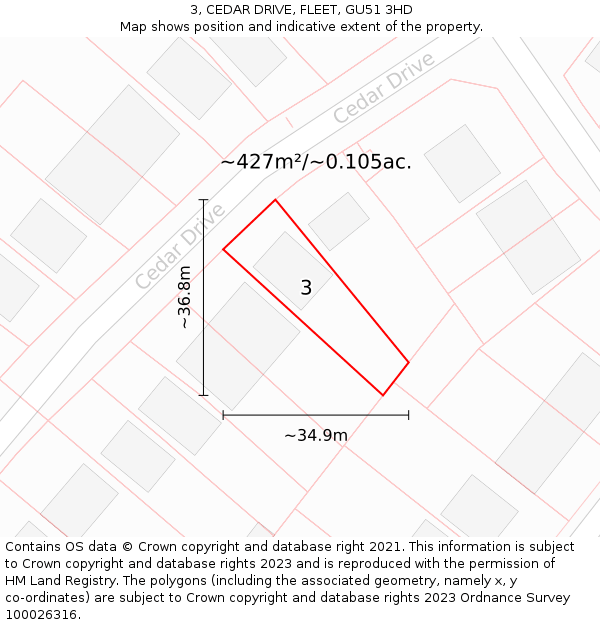 3, CEDAR DRIVE, FLEET, GU51 3HD: Plot and title map