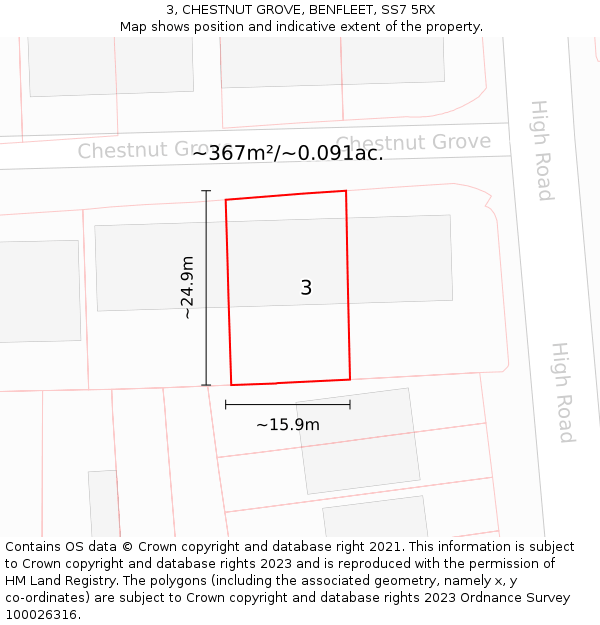 3, CHESTNUT GROVE, BENFLEET, SS7 5RX: Plot and title map