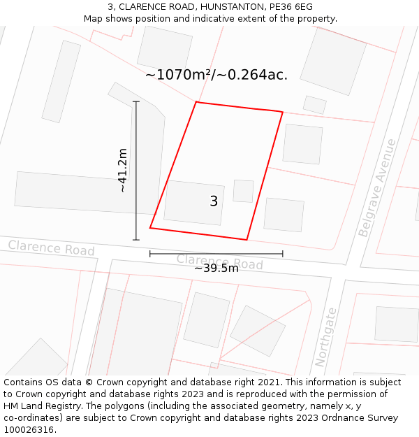 3, CLARENCE ROAD, HUNSTANTON, PE36 6EG: Plot and title map