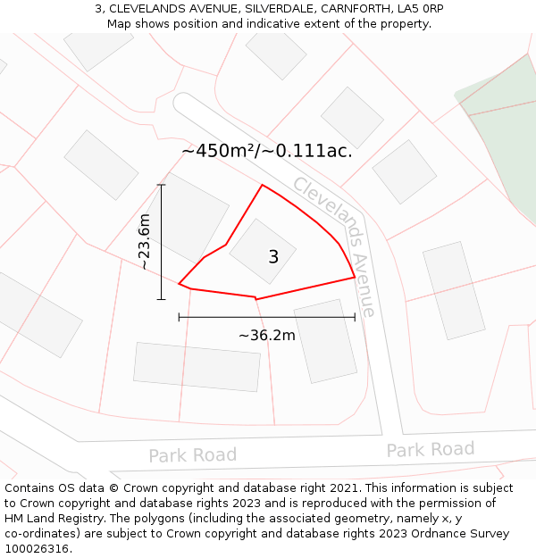 3, CLEVELANDS AVENUE, SILVERDALE, CARNFORTH, LA5 0RP: Plot and title map