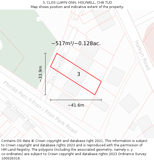 3, CLOS LLWYN ONN, HOLYWELL, CH8 7UD: Plot and title map