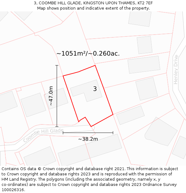 3, COOMBE HILL GLADE, KINGSTON UPON THAMES, KT2 7EF: Plot and title map