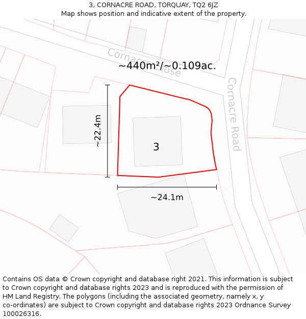 3, CORNACRE ROAD, TORQUAY, TQ2 6JZ: Plot and title map