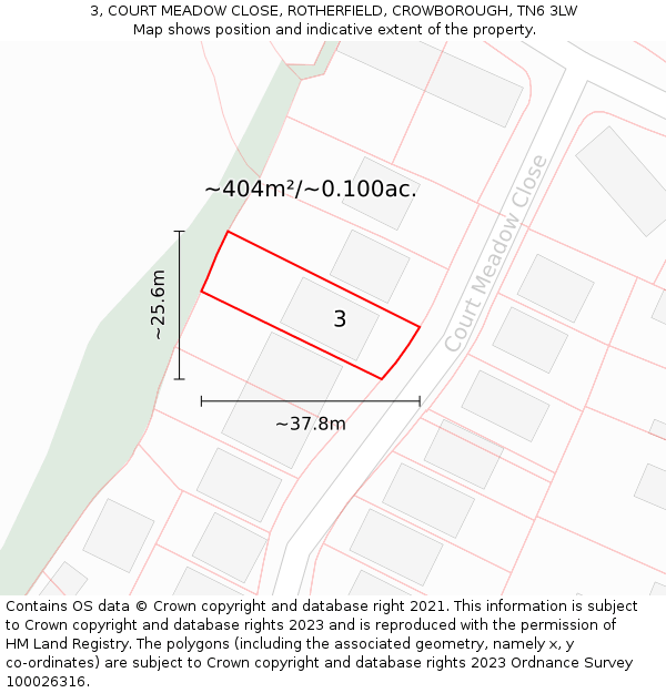 3, COURT MEADOW CLOSE, ROTHERFIELD, CROWBOROUGH, TN6 3LW: Plot and title map