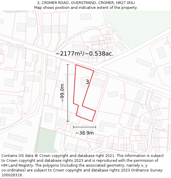 3, CROMER ROAD, OVERSTRAND, CROMER, NR27 0NU: Plot and title map