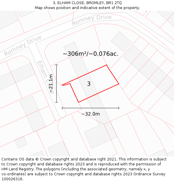 3, ELHAM CLOSE, BROMLEY, BR1 2TQ: Plot and title map