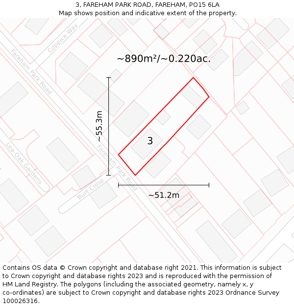 3, FAREHAM PARK ROAD, FAREHAM, PO15 6LA: Plot and title map