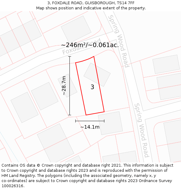 3, FOXDALE ROAD, GUISBOROUGH, TS14 7FF: Plot and title map