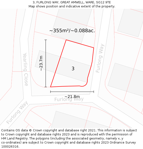 3, FURLONG WAY, GREAT AMWELL, WARE, SG12 9TE: Plot and title map