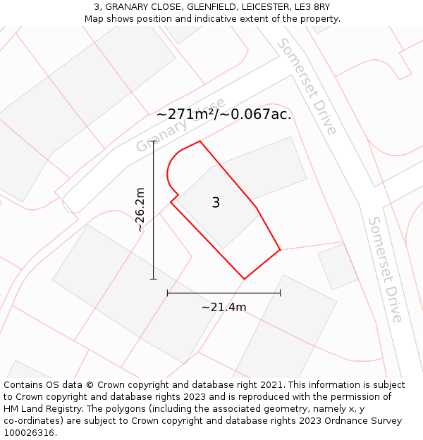 3, GRANARY CLOSE, GLENFIELD, LEICESTER, LE3 8RY: Plot and title map