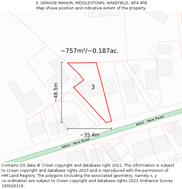 3, GRANGE MANOR, MIDDLESTOWN, WAKEFIELD, WF4 4FB: Plot and title map