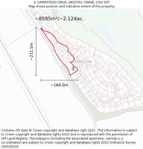 3, HAMPSTEAD DRIVE, WESTON, CREWE, CW2 5GT: Plot and title map