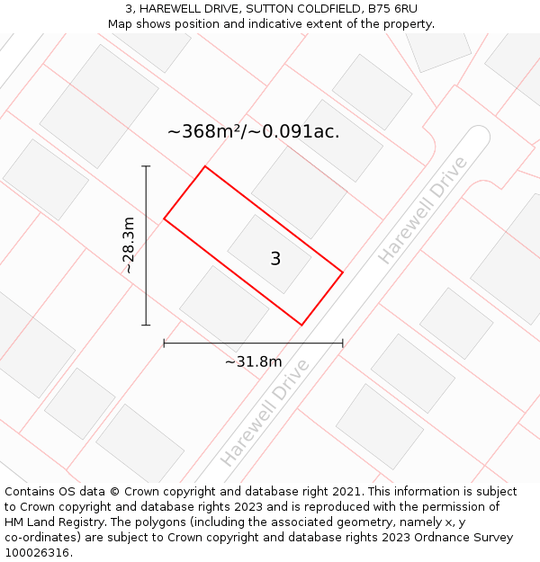 3, HAREWELL DRIVE, SUTTON COLDFIELD, B75 6RU: Plot and title map