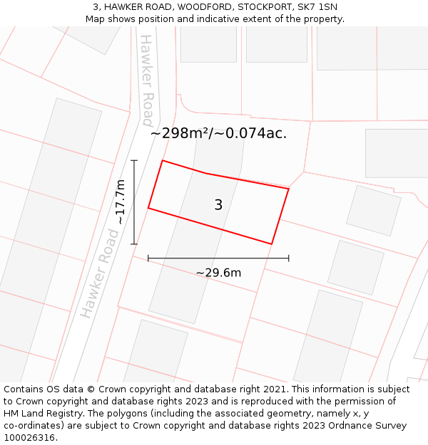 3, HAWKER ROAD, WOODFORD, STOCKPORT, SK7 1SN: Plot and title map