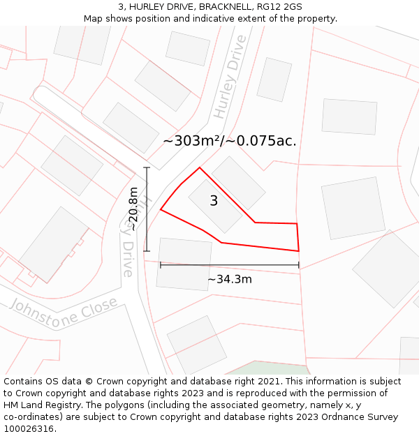 3, HURLEY DRIVE, BRACKNELL, RG12 2GS: Plot and title map