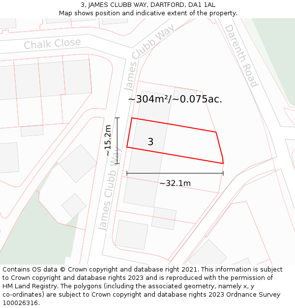 3, JAMES CLUBB WAY, DARTFORD, DA1 1AL: Plot and title map