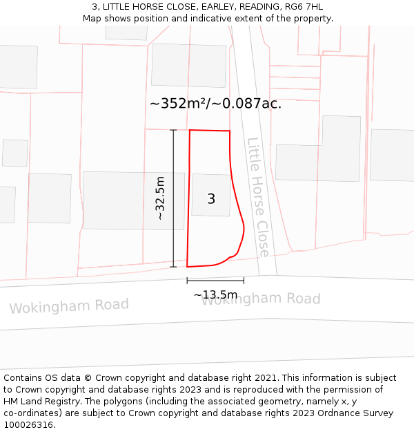 3, LITTLE HORSE CLOSE, EARLEY, READING, RG6 7HL: Plot and title map