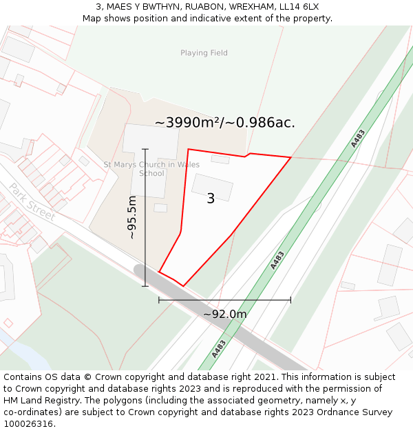 3, MAES Y BWTHYN, RUABON, WREXHAM, LL14 6LX: Plot and title map