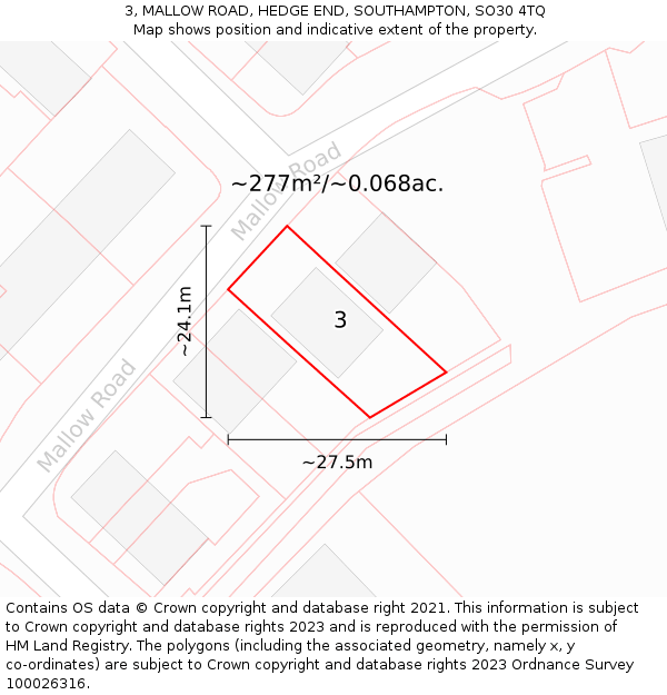 3, MALLOW ROAD, HEDGE END, SOUTHAMPTON, SO30 4TQ: Plot and title map