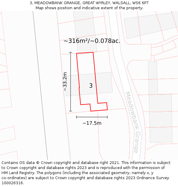 3, MEADOWBANK GRANGE, GREAT WYRLEY, WALSALL, WS6 6PT: Plot and title map