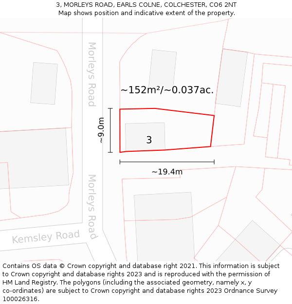 3, MORLEYS ROAD, EARLS COLNE, COLCHESTER, CO6 2NT: Plot and title map