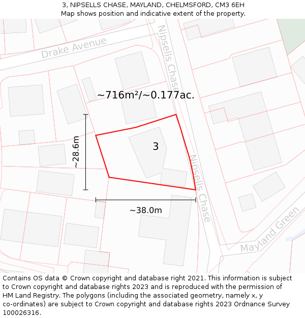 3, NIPSELLS CHASE, MAYLAND, CHELMSFORD, CM3 6EH: Plot and title map