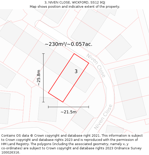 3, NIVEN CLOSE, WICKFORD, SS12 9QJ: Plot and title map