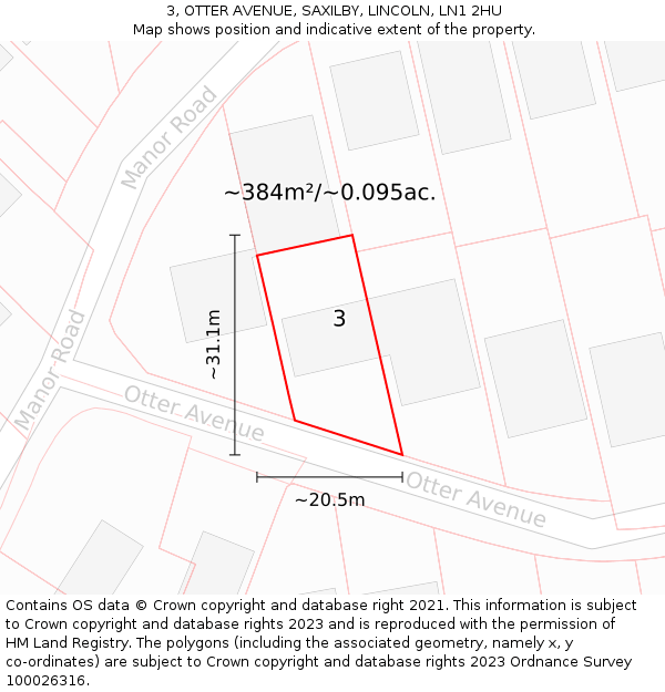 3, OTTER AVENUE, SAXILBY, LINCOLN, LN1 2HU: Plot and title map