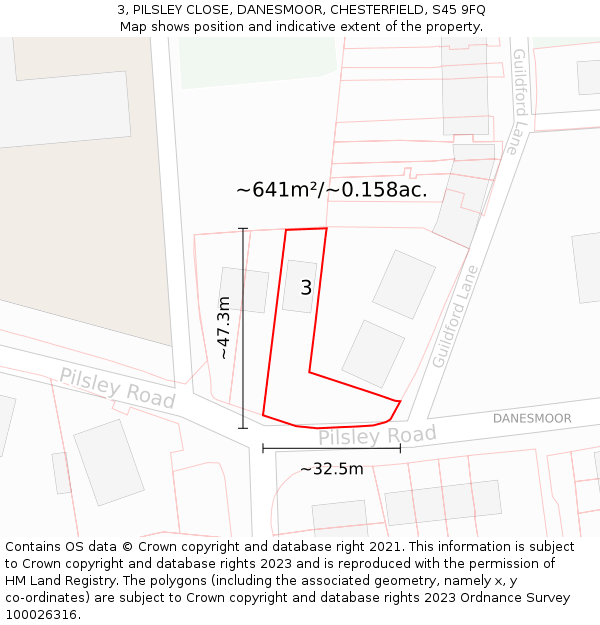 3, PILSLEY CLOSE, DANESMOOR, CHESTERFIELD, S45 9FQ: Plot and title map