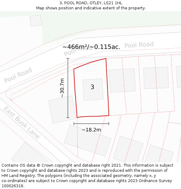 3, POOL ROAD, OTLEY, LS21 1HL: Plot and title map