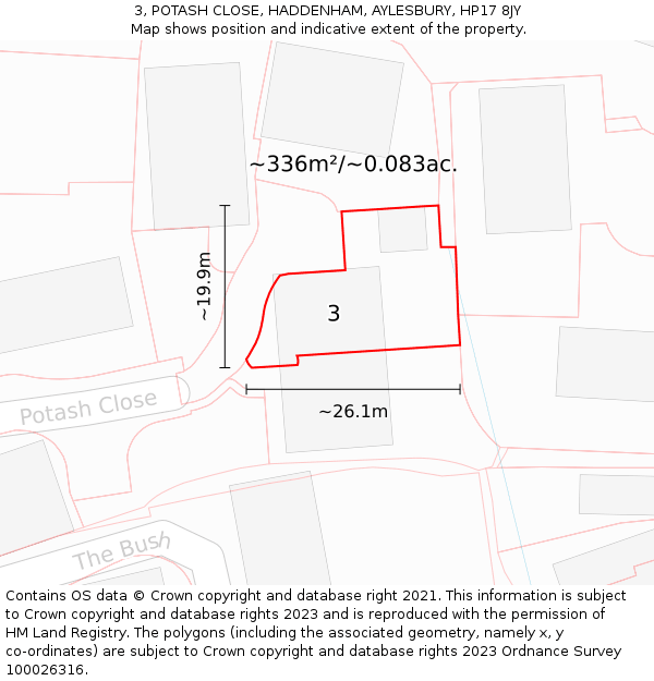 3, POTASH CLOSE, HADDENHAM, AYLESBURY, HP17 8JY: Plot and title map