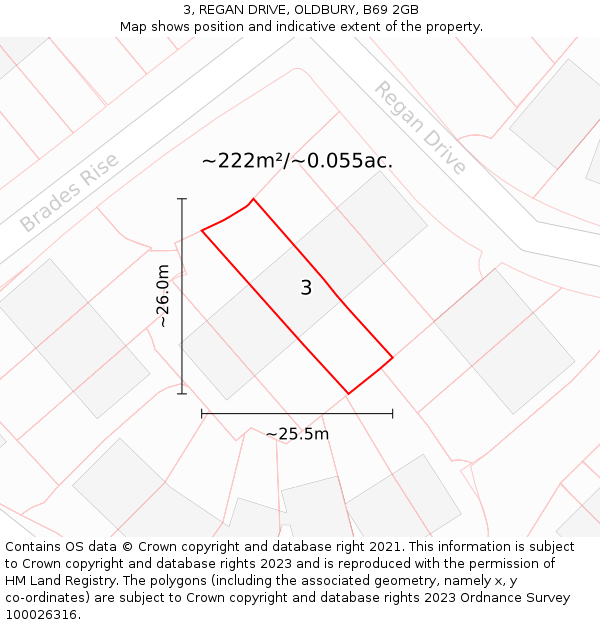 3, REGAN DRIVE, OLDBURY, B69 2GB: Plot and title map