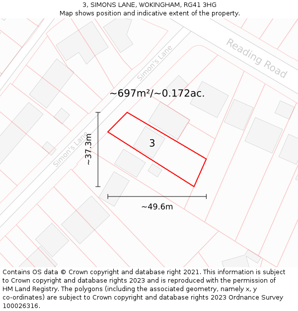 3, SIMONS LANE, WOKINGHAM, RG41 3HG: Plot and title map