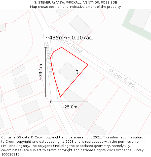 3, STENBURY VIEW, WROXALL, VENTNOR, PO38 3DB: Plot and title map