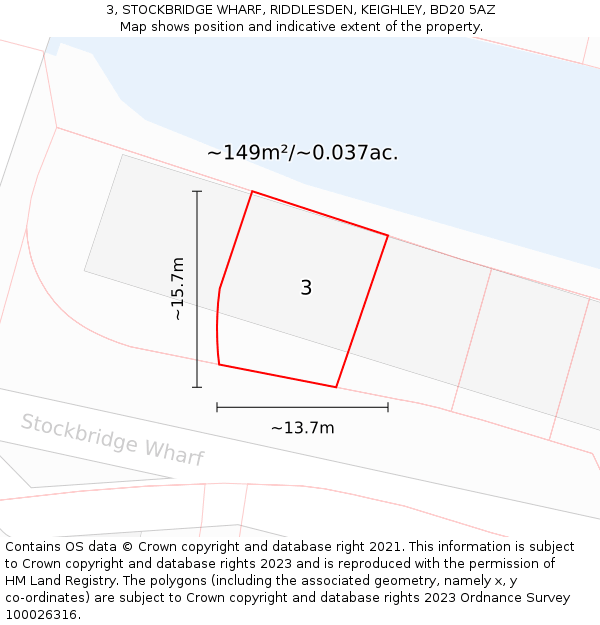 3, STOCKBRIDGE WHARF, RIDDLESDEN, KEIGHLEY, BD20 5AZ: Plot and title map