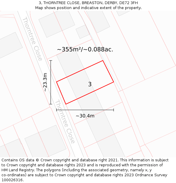 3, THORNTREE CLOSE, BREASTON, DERBY, DE72 3FH: Plot and title map