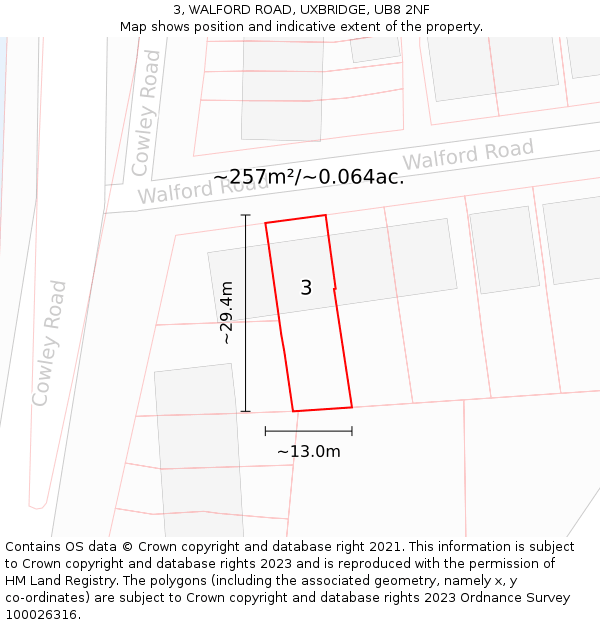 3, WALFORD ROAD, UXBRIDGE, UB8 2NF: Plot and title map