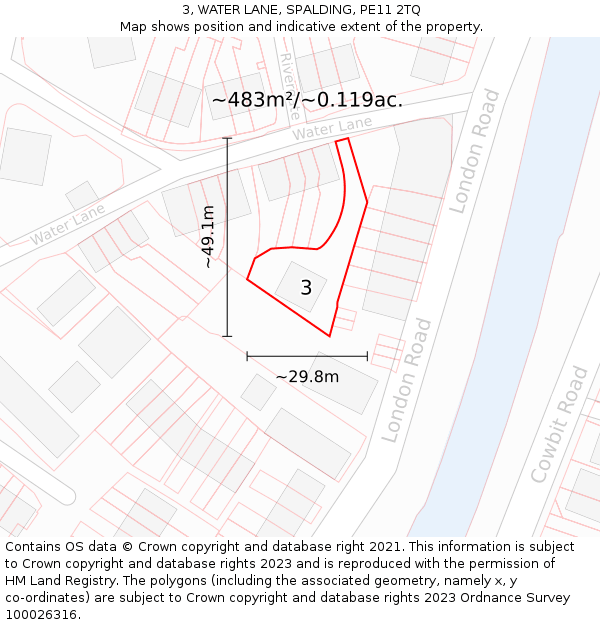 3, WATER LANE, SPALDING, PE11 2TQ: Plot and title map