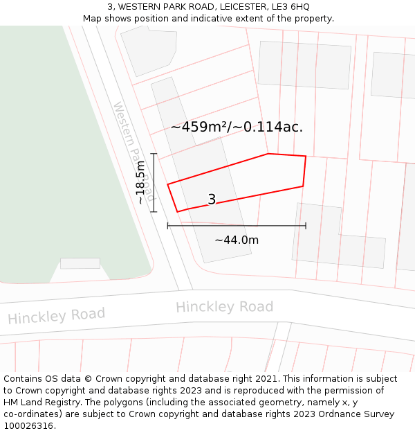 3, WESTERN PARK ROAD, LEICESTER, LE3 6HQ: Plot and title map