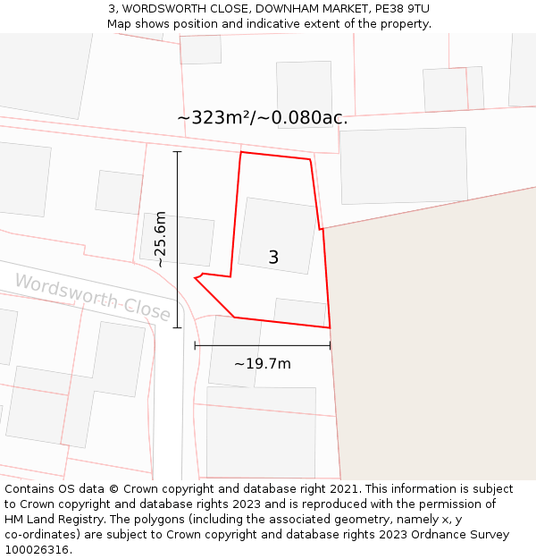 3, WORDSWORTH CLOSE, DOWNHAM MARKET, PE38 9TU: Plot and title map