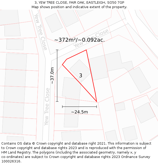 3, YEW TREE CLOSE, FAIR OAK, EASTLEIGH, SO50 7GP: Plot and title map