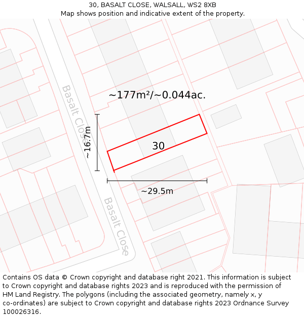 30, BASALT CLOSE, WALSALL, WS2 8XB: Plot and title map