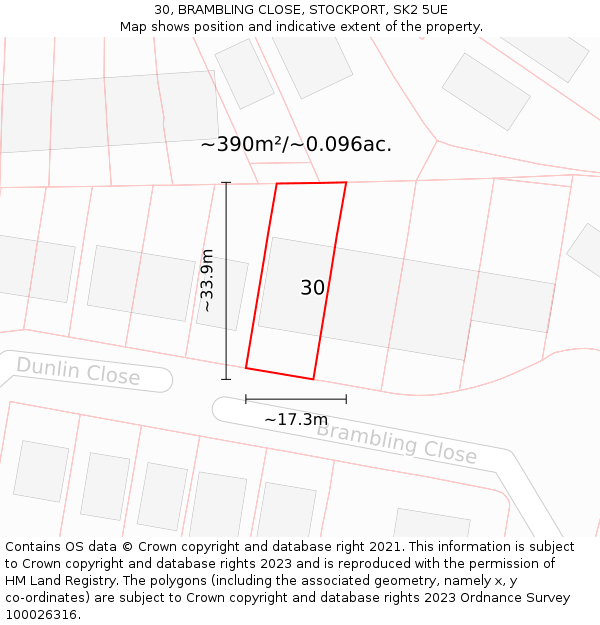 30, BRAMBLING CLOSE, STOCKPORT, SK2 5UE: Plot and title map