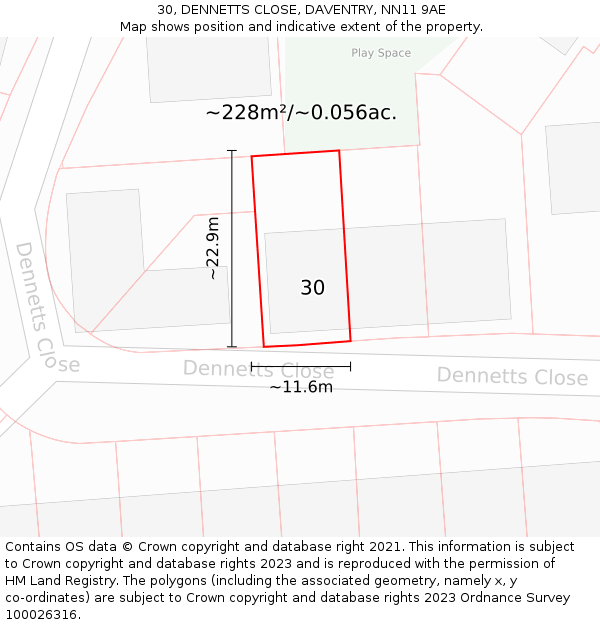 30, DENNETTS CLOSE, DAVENTRY, NN11 9AE: Plot and title map