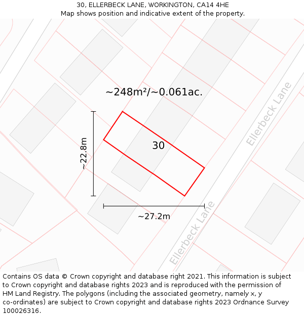 30, ELLERBECK LANE, WORKINGTON, CA14 4HE: Plot and title map