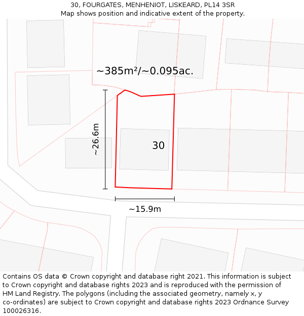 30, FOURGATES, MENHENIOT, LISKEARD, PL14 3SR: Plot and title map