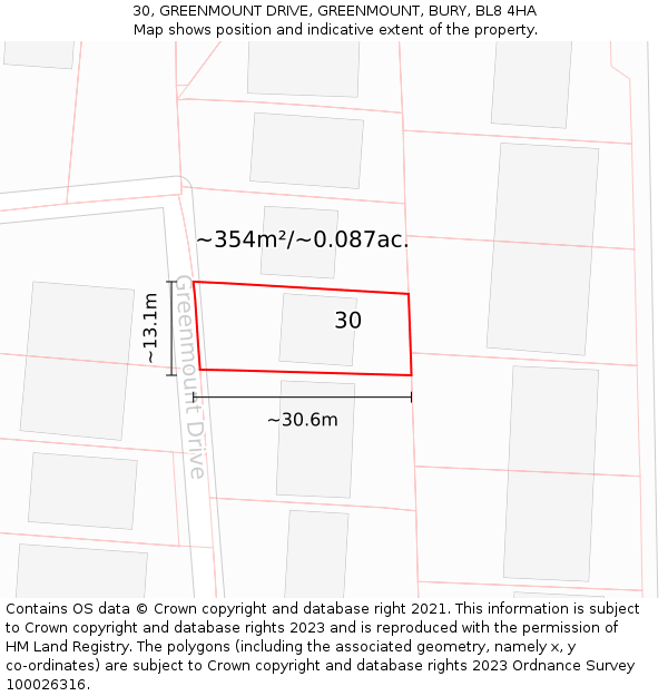 30, GREENMOUNT DRIVE, GREENMOUNT, BURY, BL8 4HA: Plot and title map