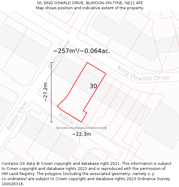 30, KING OSWALD DRIVE, BLAYDON-ON-TYNE, NE21 4FE: Plot and title map