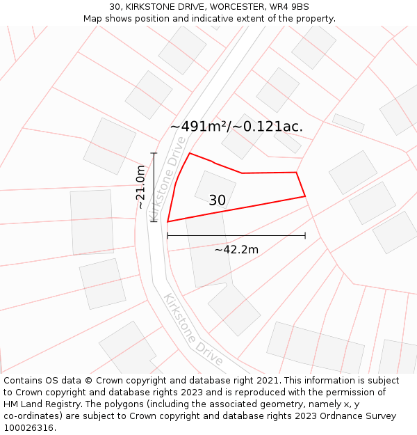 30, KIRKSTONE DRIVE, WORCESTER, WR4 9BS: Plot and title map